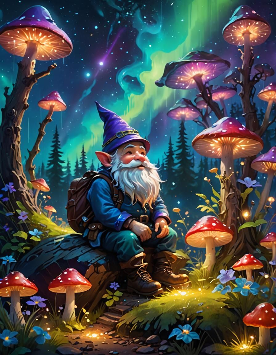Gnome Dreamscape Concept Art with Aurora Borealis