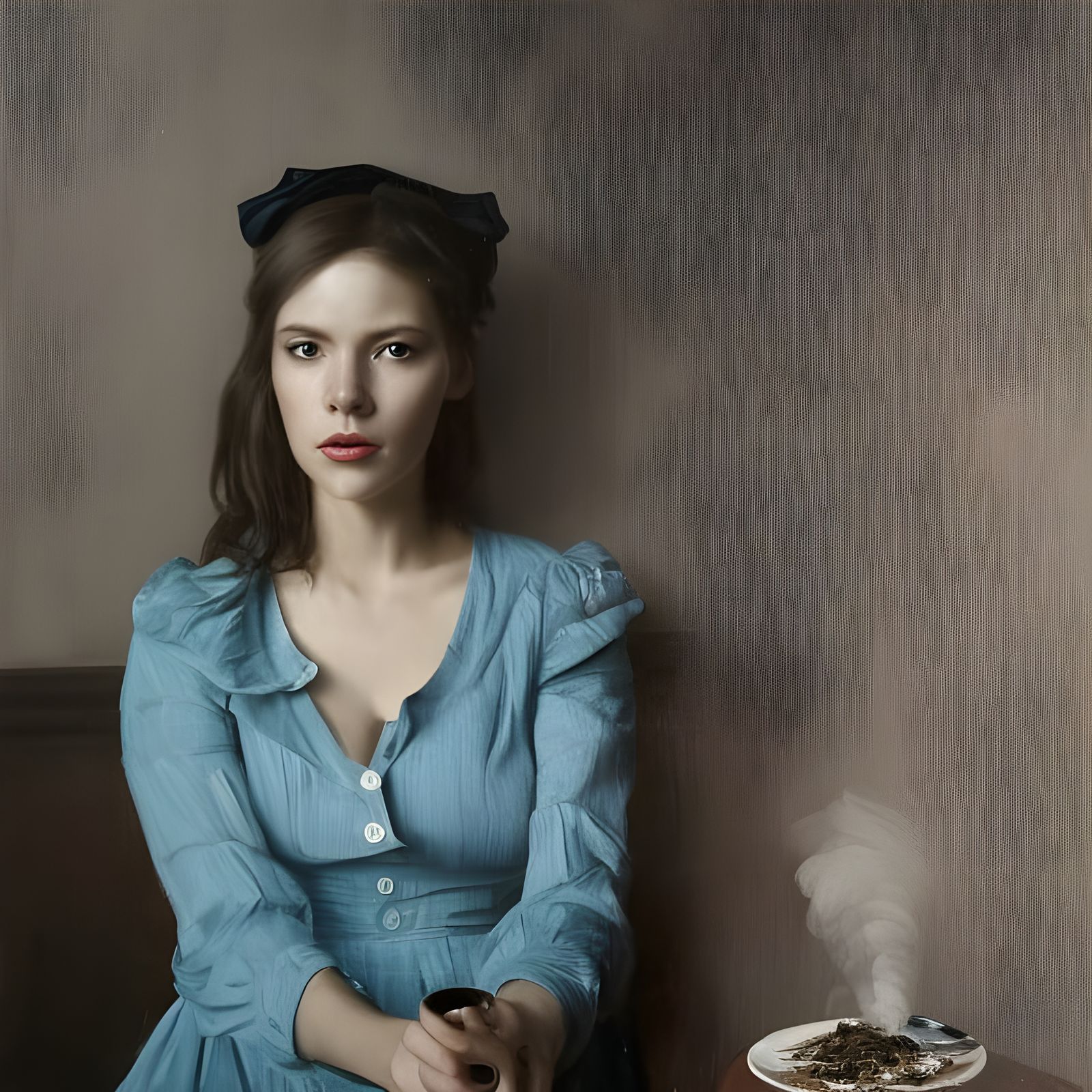 Beautiful Woman Enjoying Tea: Photorealistic Cafe Portrait