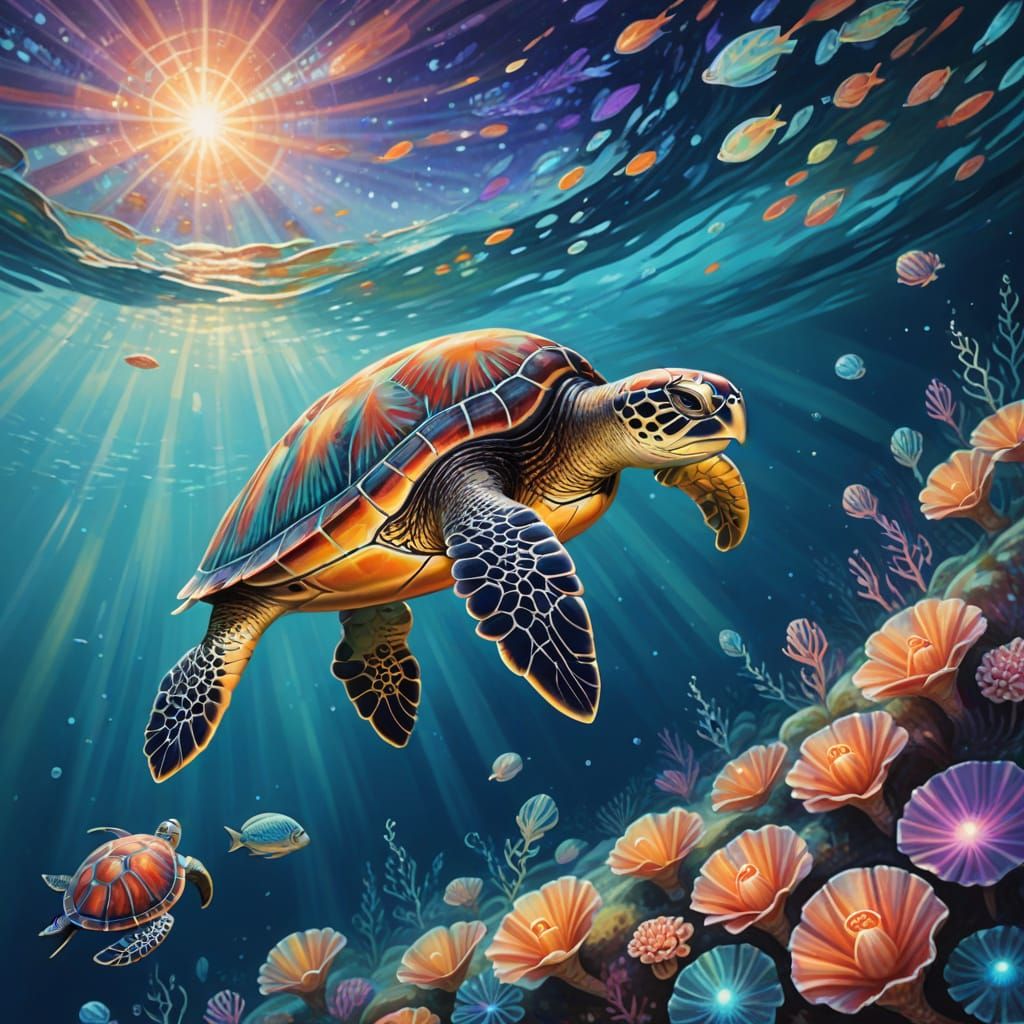 Ethereal Mythological Sea Turtle in Celestial Glow