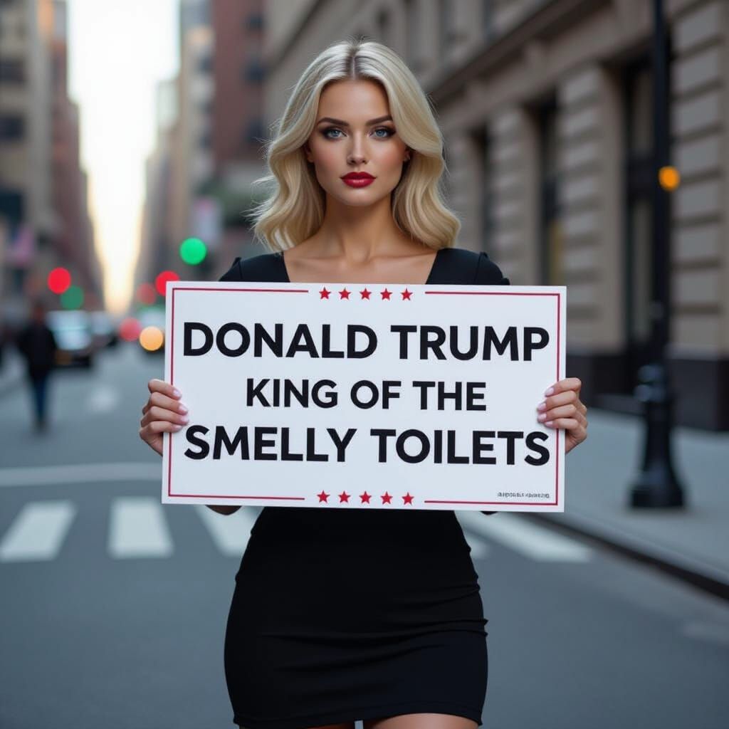 Photorealistic Portrait of Woman Holding Political Sign