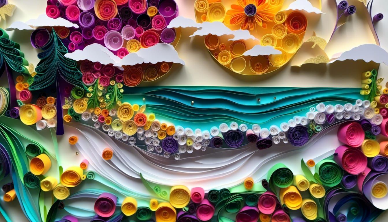 Quilled Papercraft Coastline with Alcohol Ink Colors