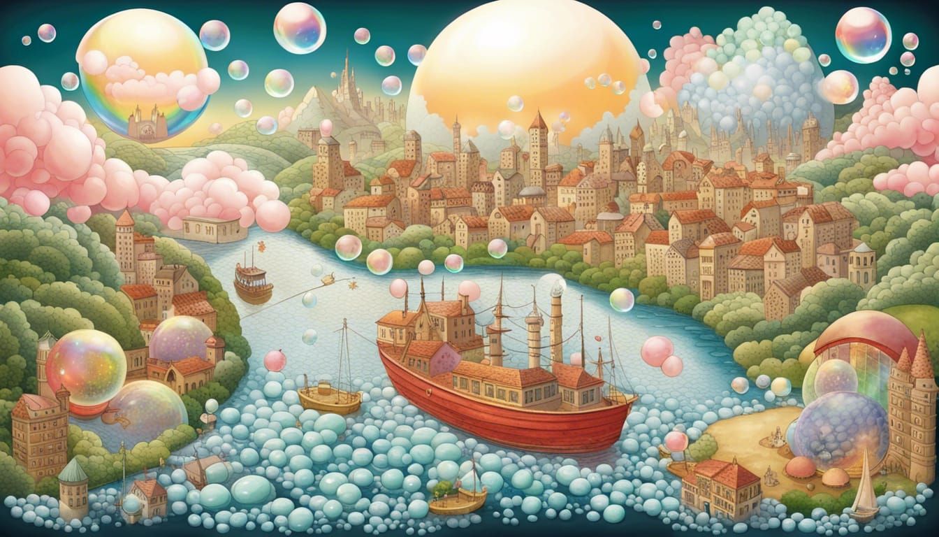 Bubble World with Quilted Dragons and Floating City