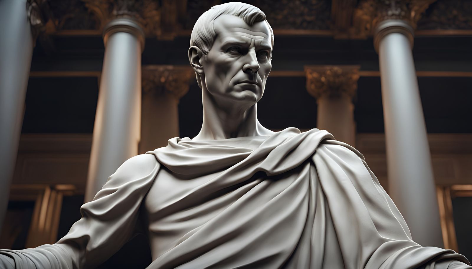 Stoic Machiavelli Marble Statue in Dark Fantasy Style