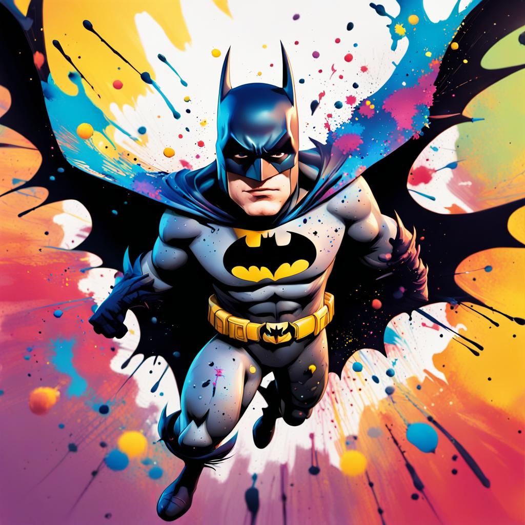 ink splatters and smudges, featuring animated batman