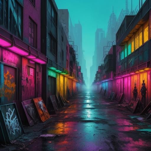 Dystopian Post-Apocalyptic City in Graffiti Art Style