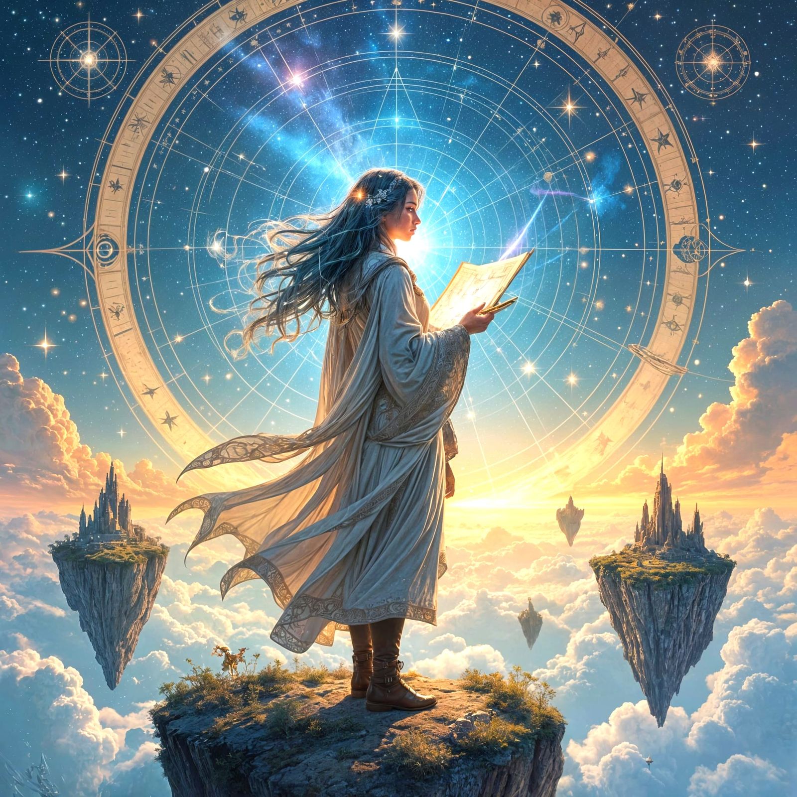 Celestial Cartographer Charting Galaxies: Hyper-Fantasy Art