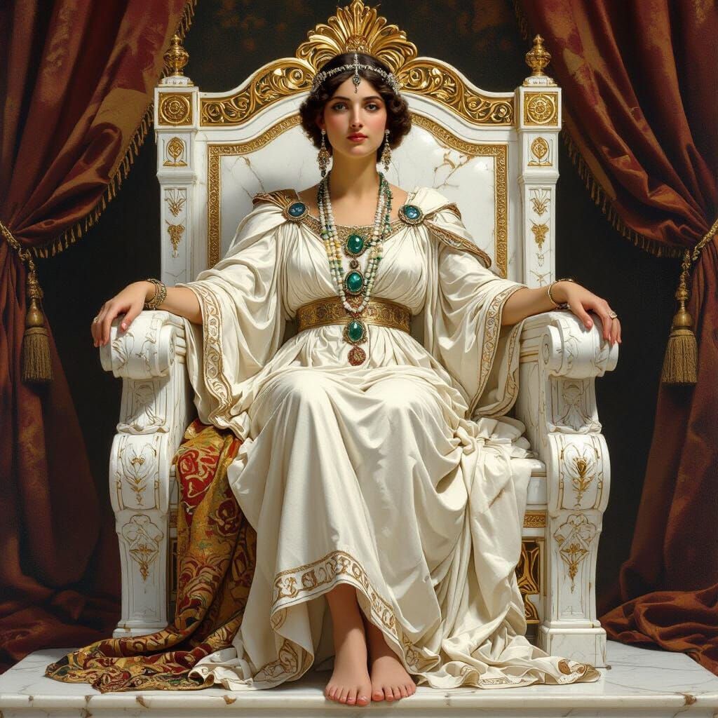 Elegant Roman Empress on Marble Throne in Art Nouveau Style