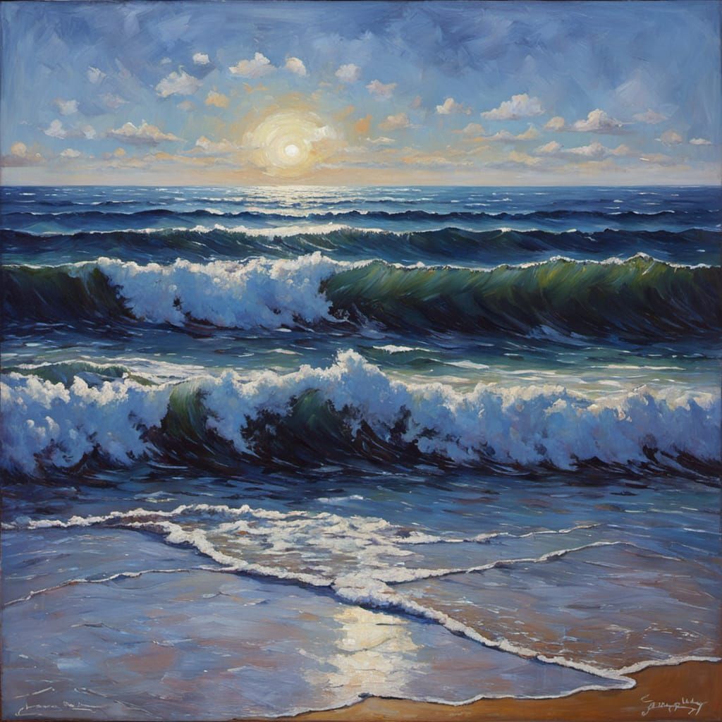 Ethereal Wave Scene in Soft Oil Painting Style