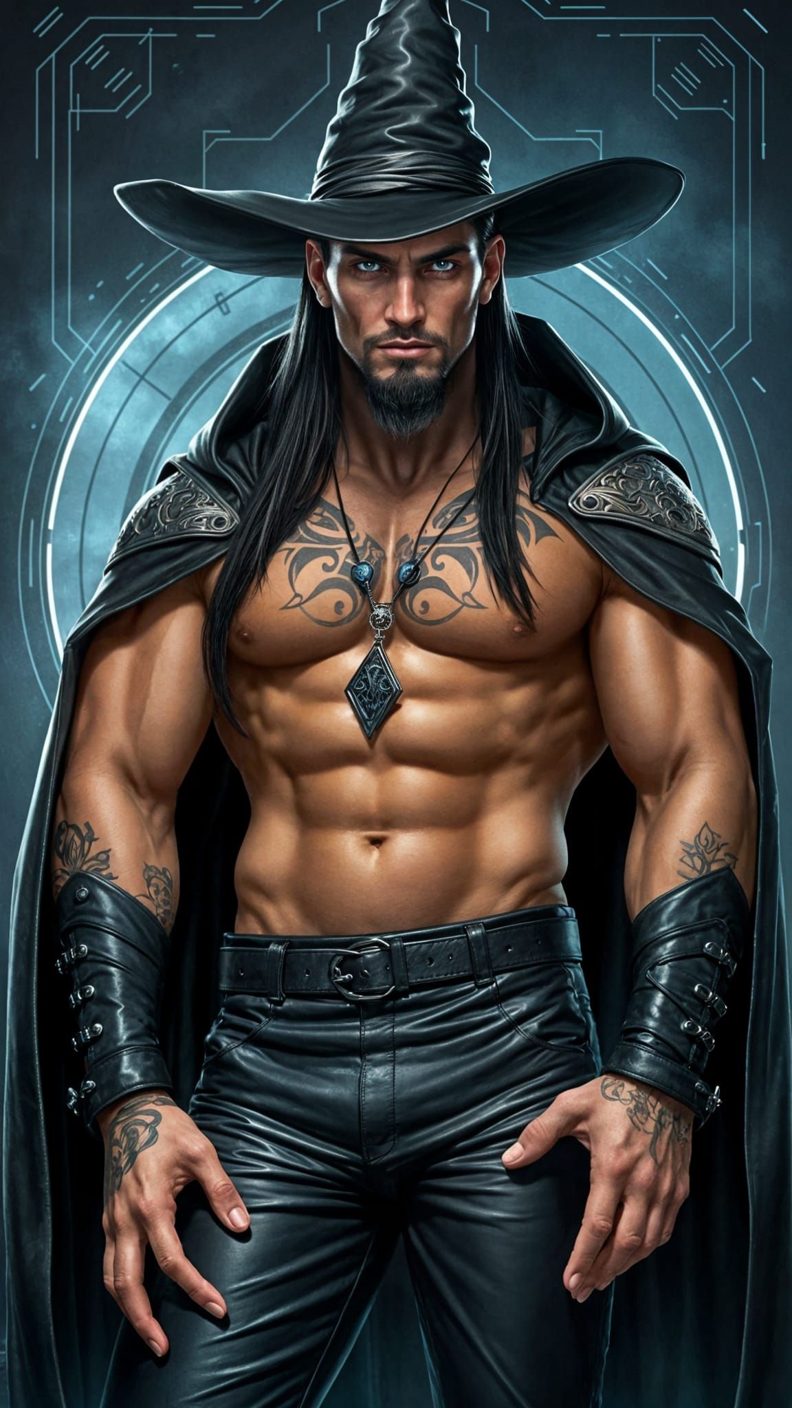 Muscular Male Witch Stands Tall in Fantasy Realm
