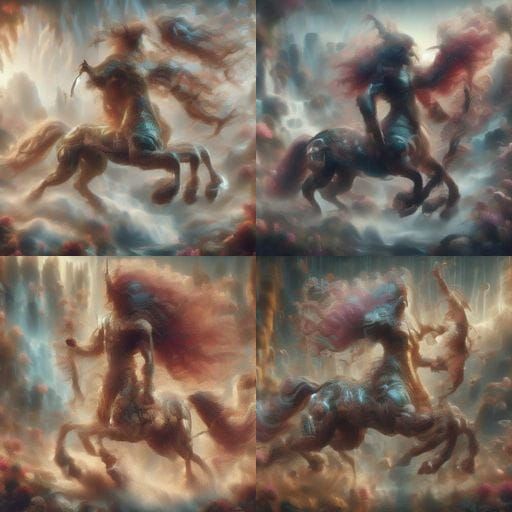 Purple Centaur with Draft Horse Features and Strong Muscles