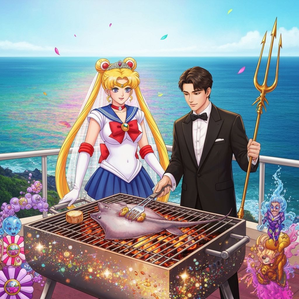 Sailor Moon Wedding Barbecue with Aquaman, Murakami Style