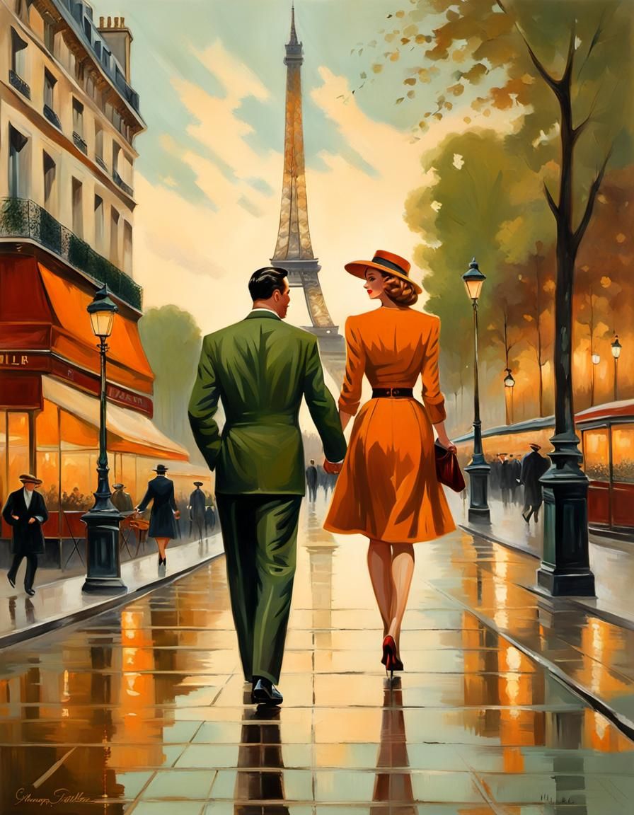 Parisian Couple Stroll Near Eiffel Tower