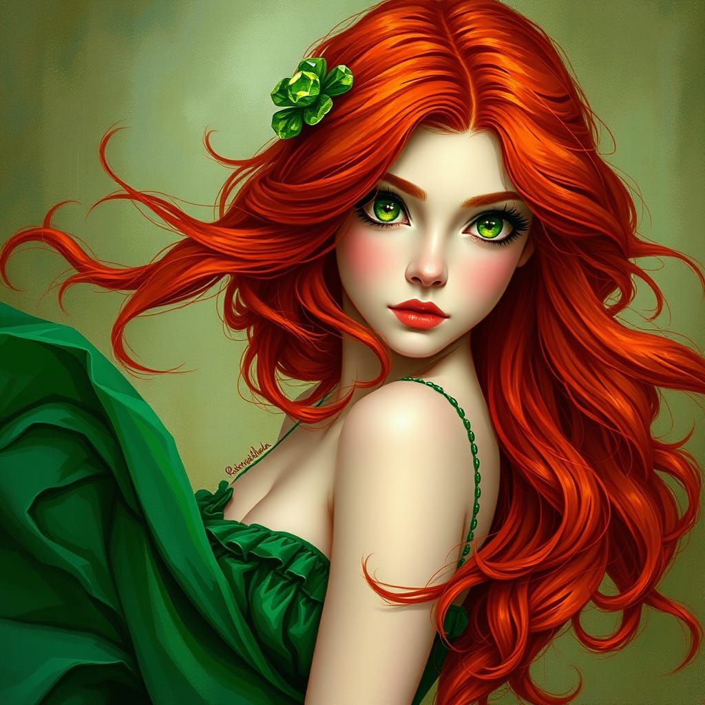 Ethereal Redheaded Beauty with Emerald Eyes