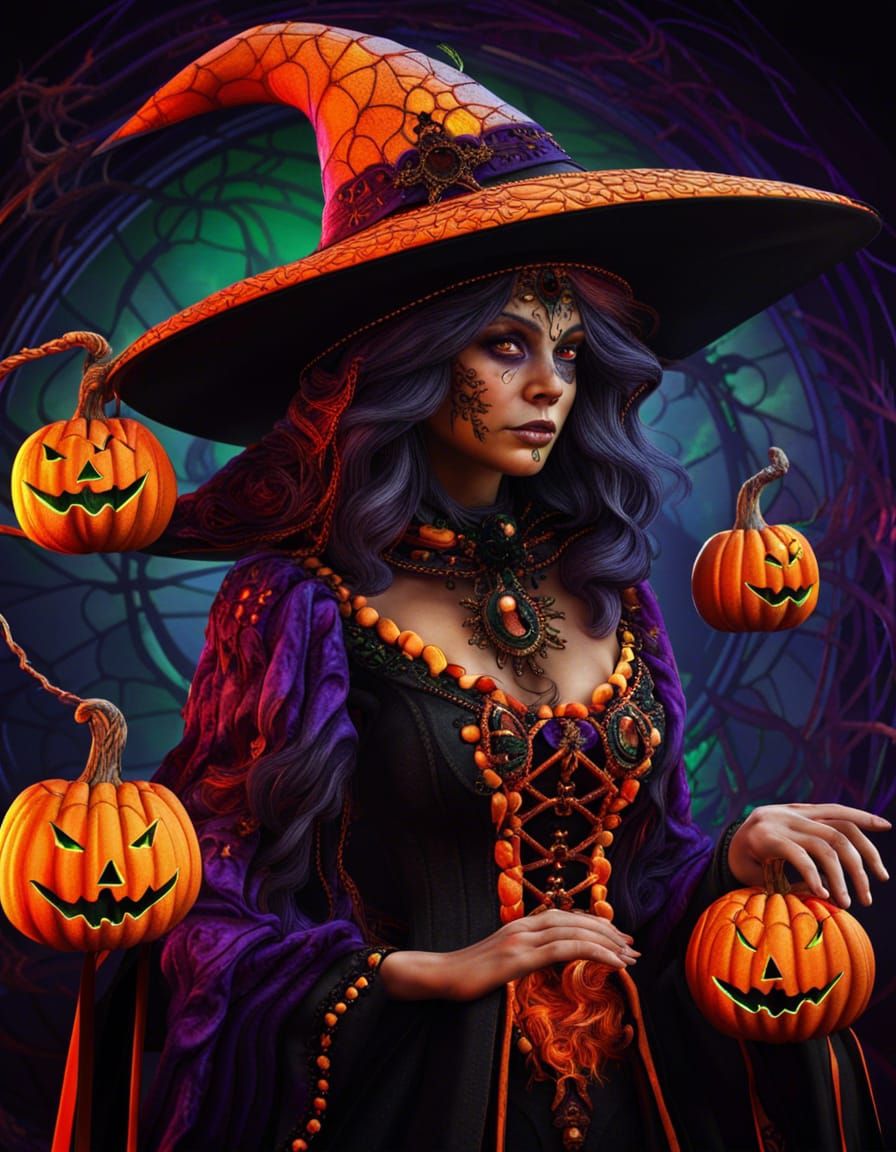 Intricately Detailed Halloween Witch in Fantasy Art
