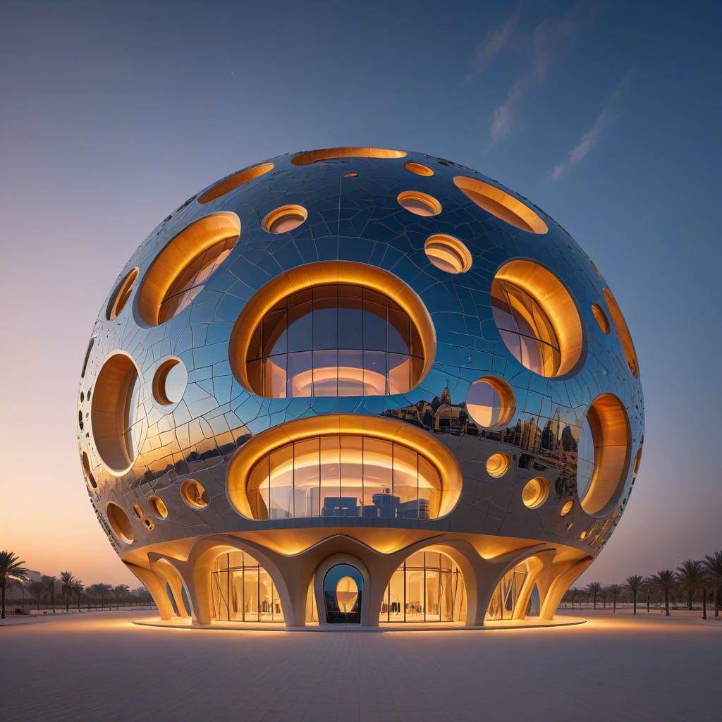 Futuristic Torus Building at Golden Hour