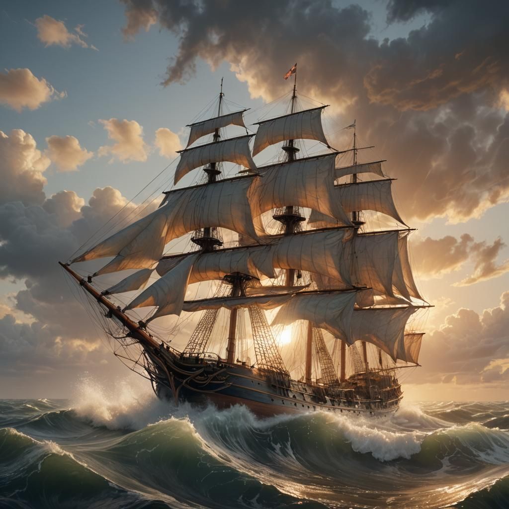 Sailing Ship at Sunrise: Cinematic Maritime Art