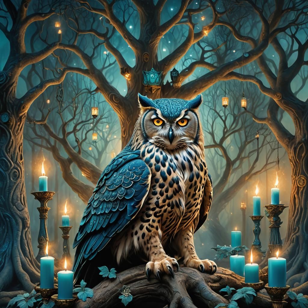 Mystical Six-Armed Owl Leopard King in Ethereal Fantasy