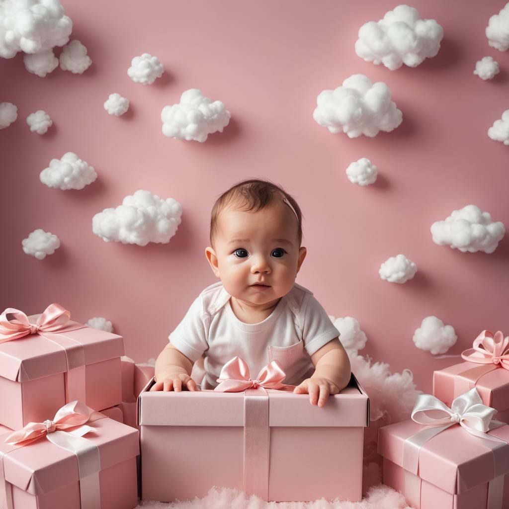 Baby's Joyful Gift Reveal in Pink Light