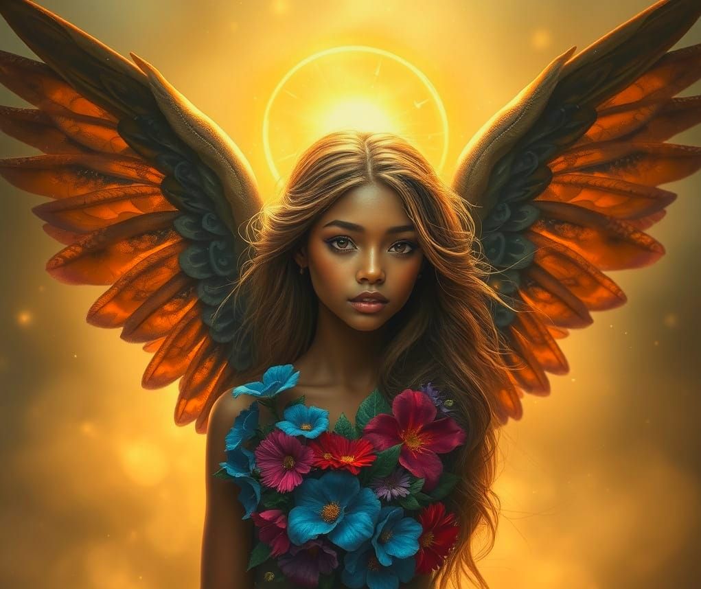 Angel in Vibrant Floral Attire