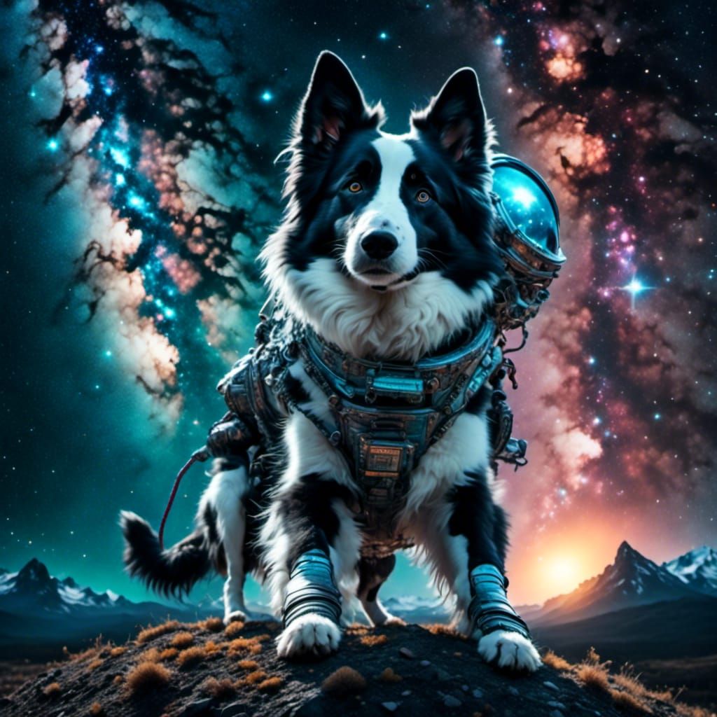 Astronaut Dog Border Collie in Space
