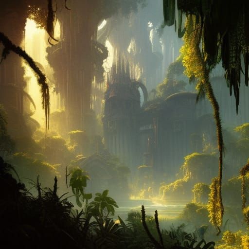 Detailed Jungle Temple in Dark Fantasy Style