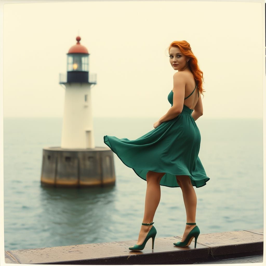 Vintage Pier Photo with Pin-Up, Rockwell Inspired
