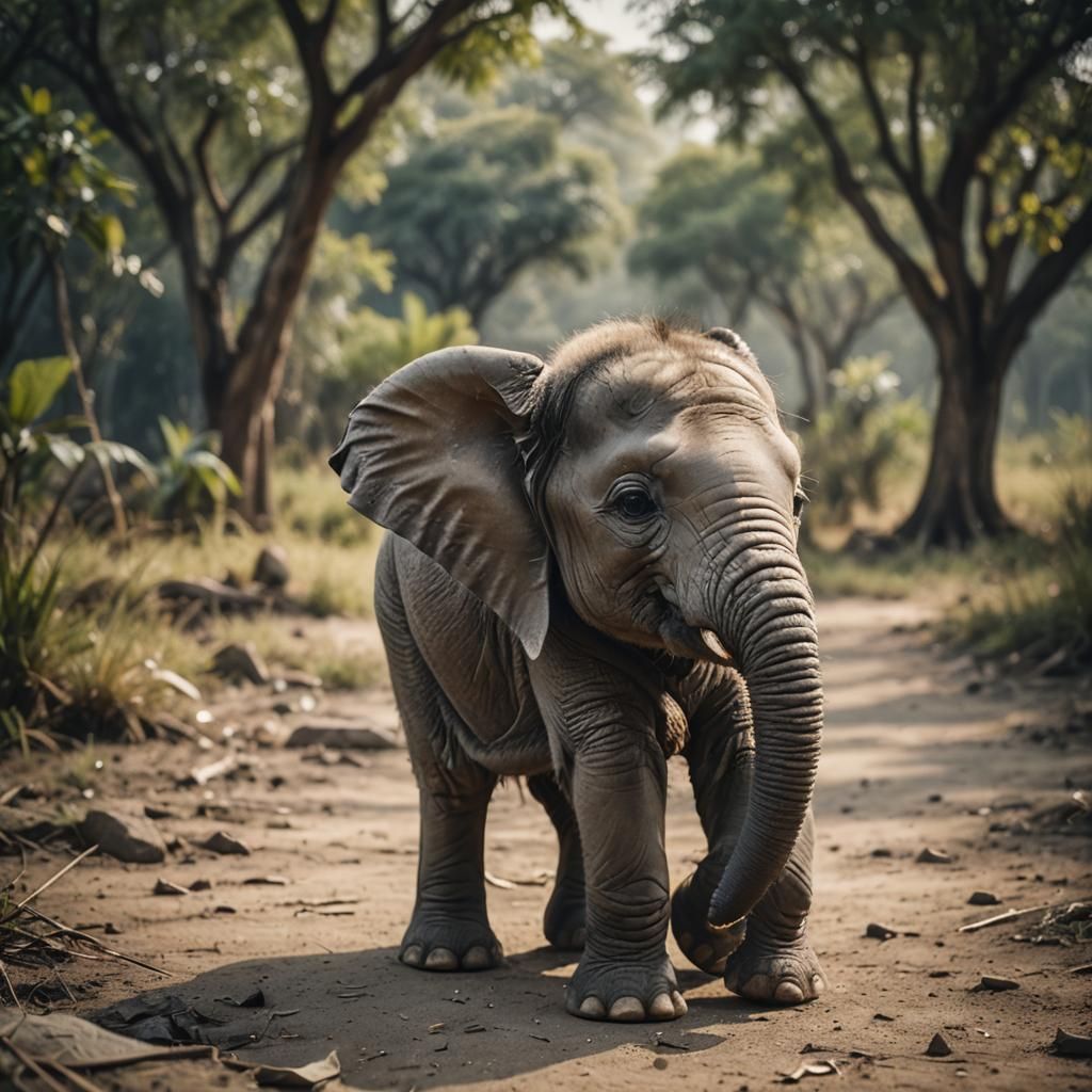 Cute Baby Elephant in Cinematic Film Still