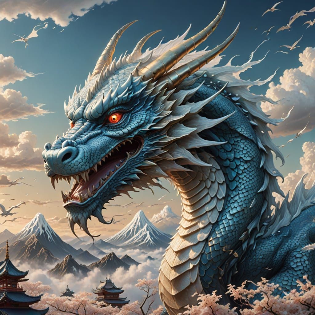 Japanese Dragon Soars in Dreamlike Vanilla Skies