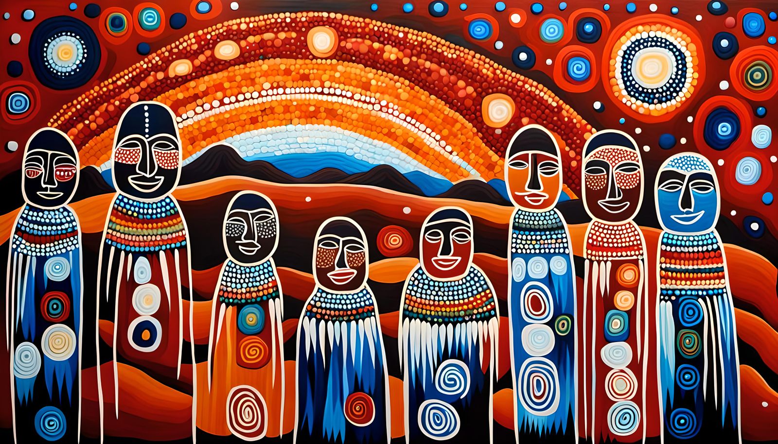 Dreamtime Art: Rainbow Serpent over Uluru in Impasto Style