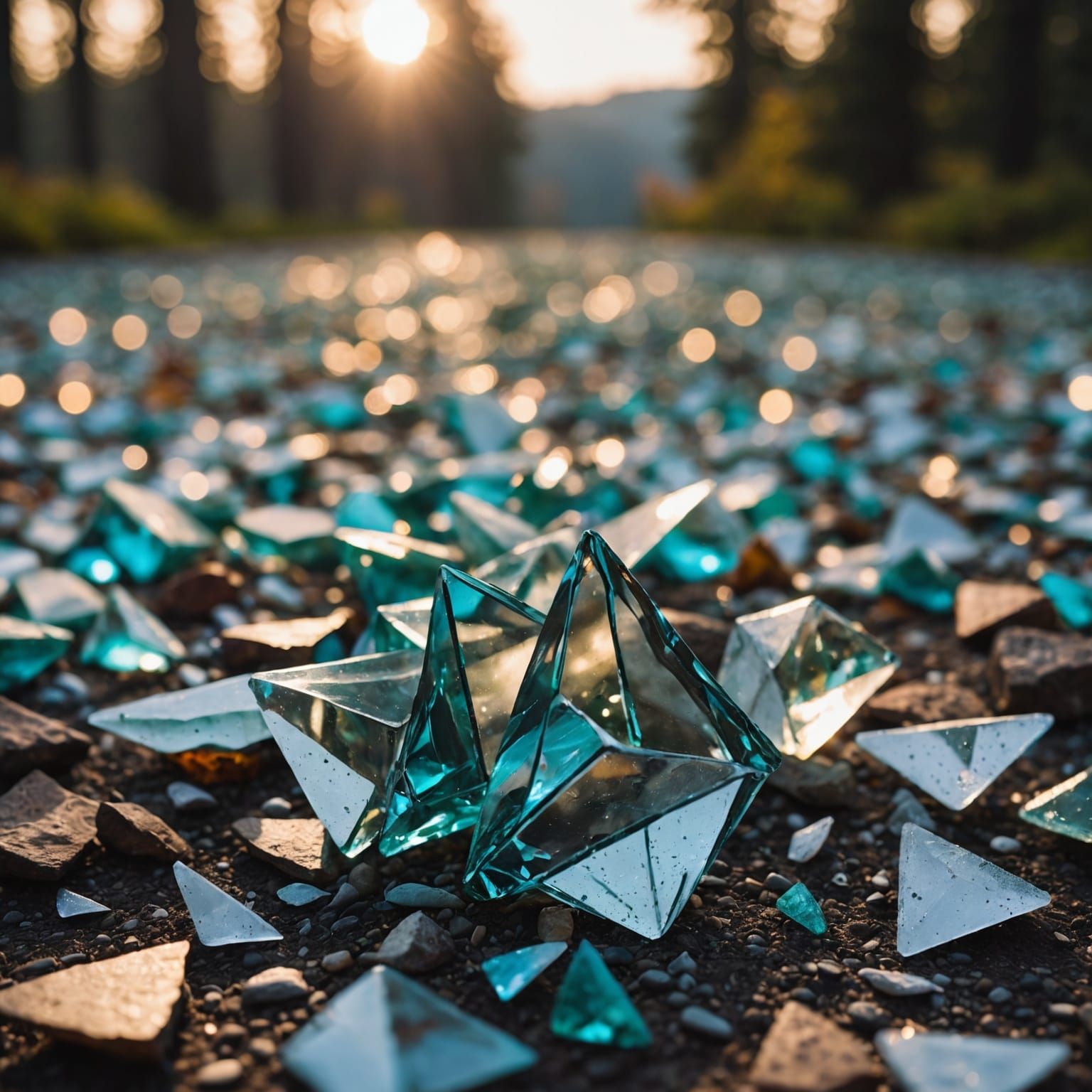 Surreal Glass Shard Landscape with Intertwined Bodies