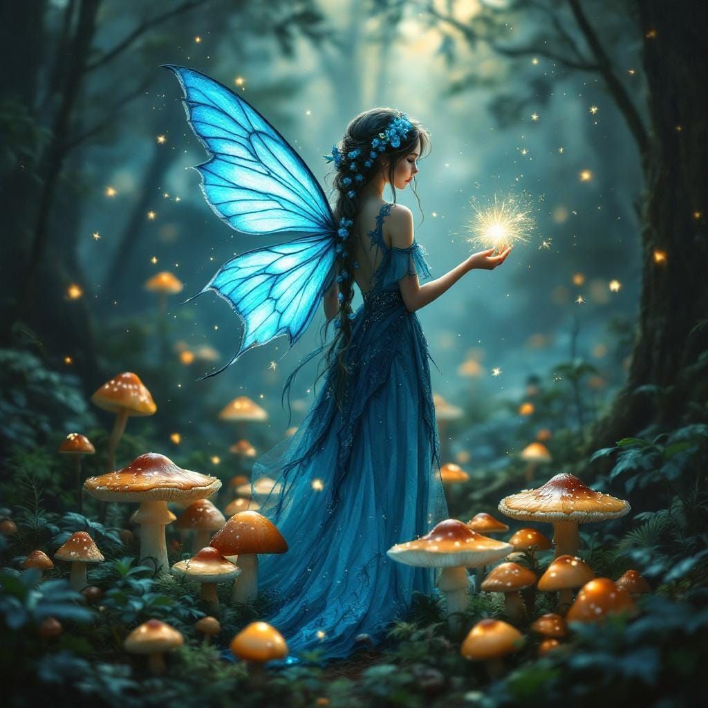 Blue Fairy Conjures Portal in Ethereal Forest