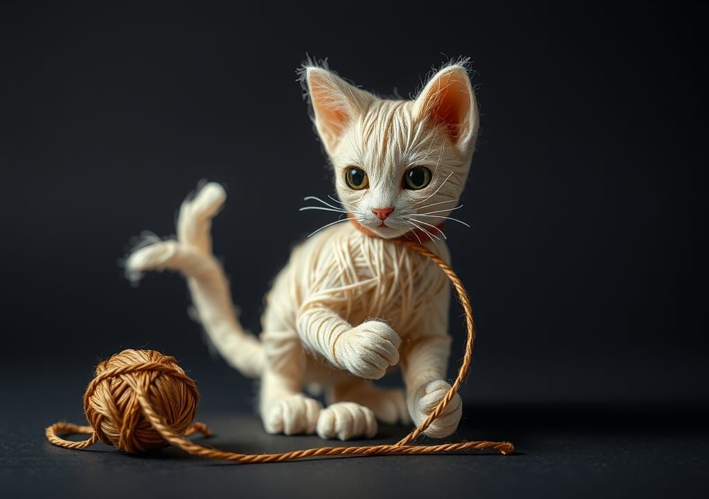 Twine Kitten Playing with Yarn Ball