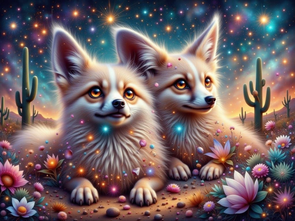 Ethereal Fennec Foxes in a Desert Oasis