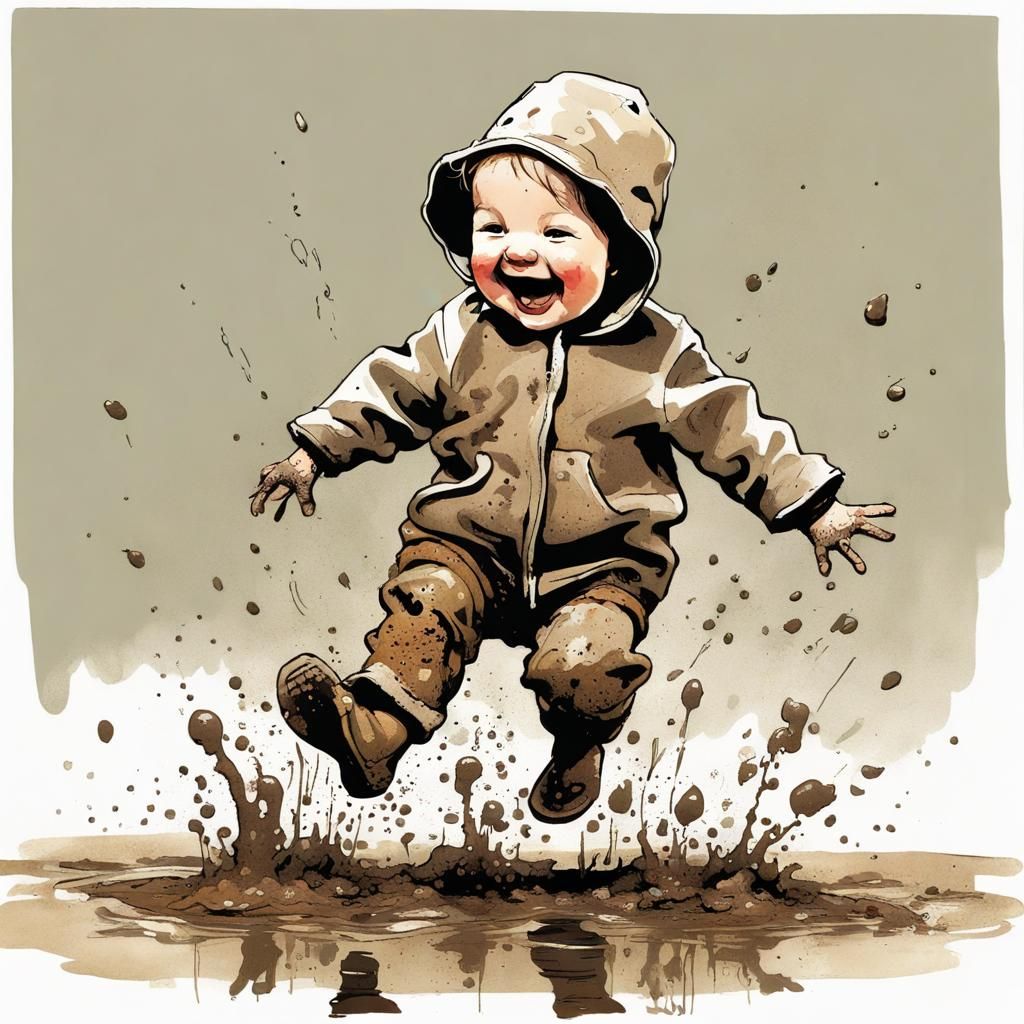 Muddy Puddle Jump: A Children's Book Illustration