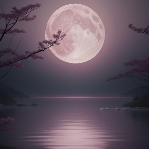 Origami Islands on Moonlit Lake in Ethereal Style