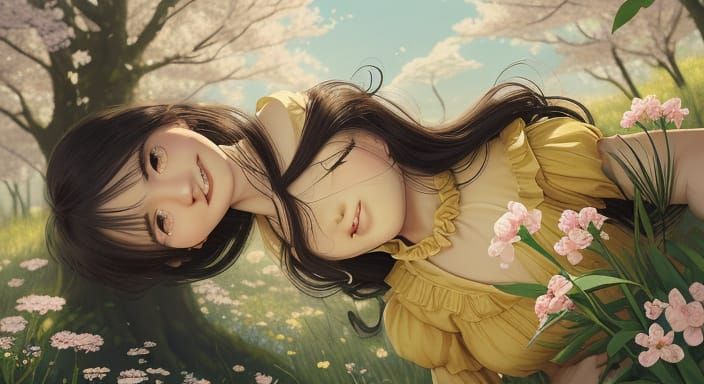 Girl in Meadow: Studio Ghibli Pop Surrealism