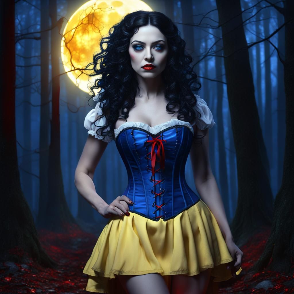 Gothic Snow White in Dark Forest, Detailed Digital Art