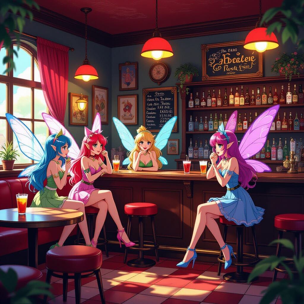 Fairies at The Pixie Pub: 50s Anime Style