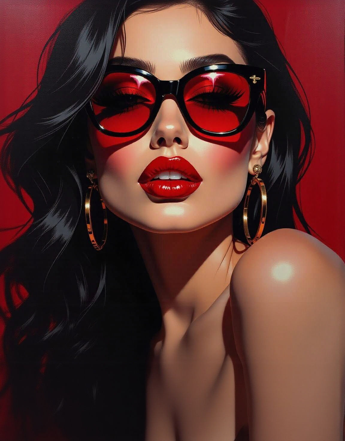 Glamorous Woman with Tattoo in Abstract Expressionist Style