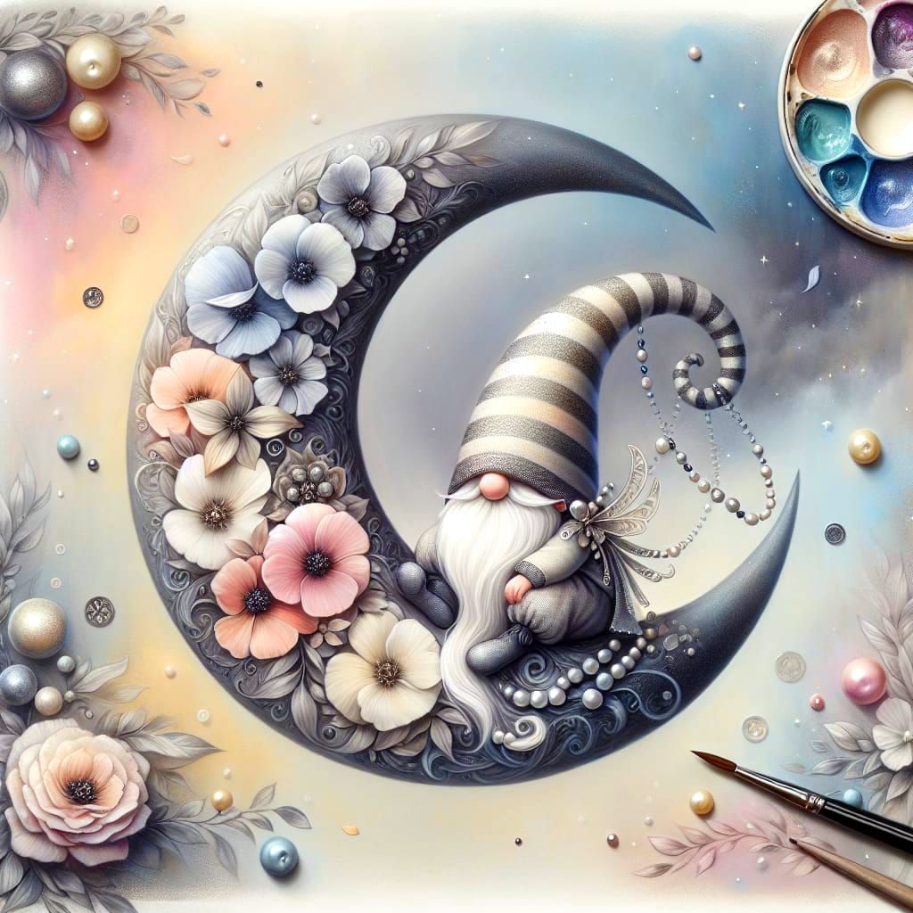 Surreal Moonlit Gnome in Pastel Hues