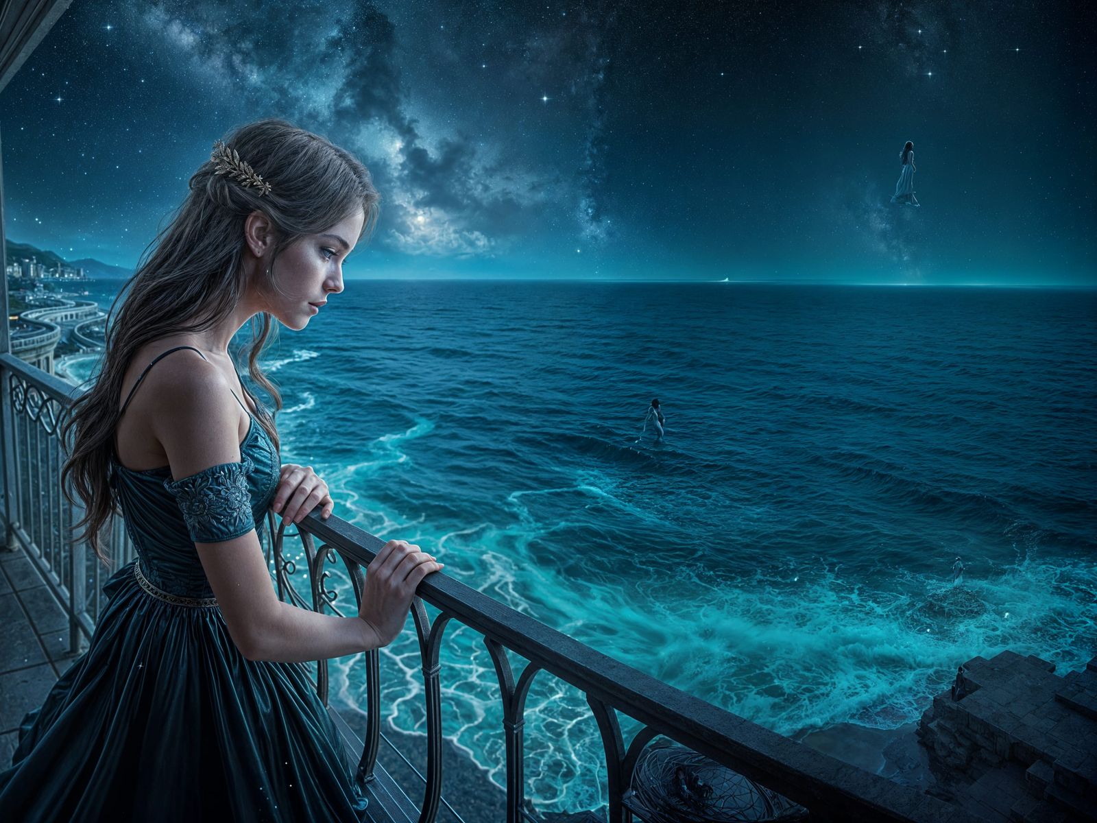 Magical Sea Princess Portrait in Art Nouveau Style