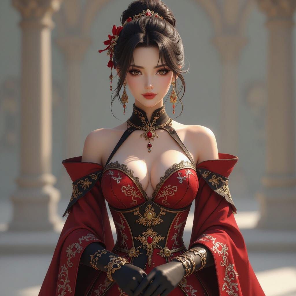 Elegant Woman in Anime Style Outfit