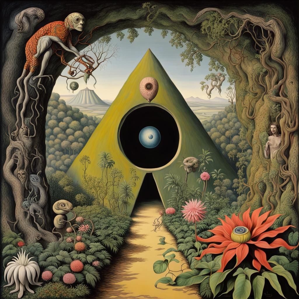 Surreal Jungle Pyramid with Portal and Monster