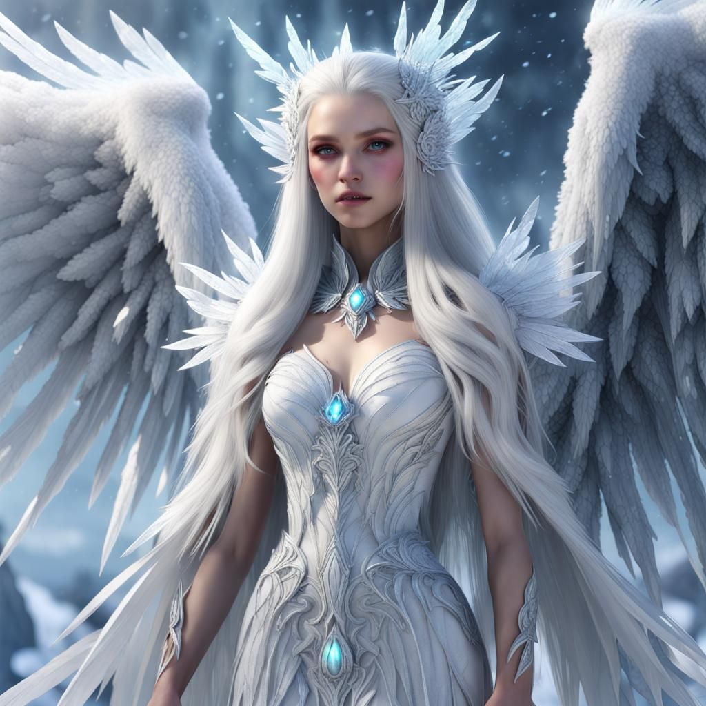 Icy White Angel with Crystal Wings
