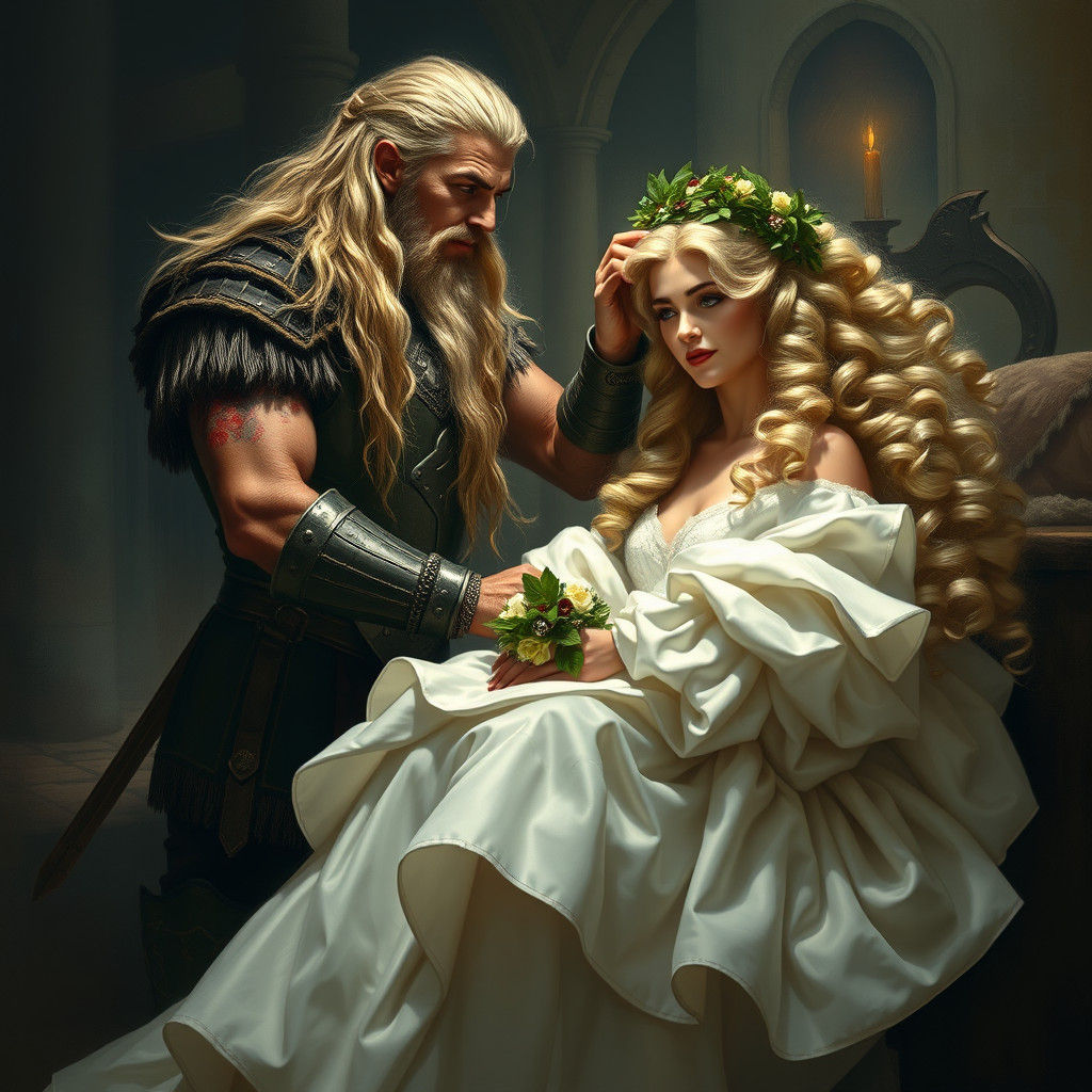 Viking Warrior Crowns Bride in Romantic Digital Art