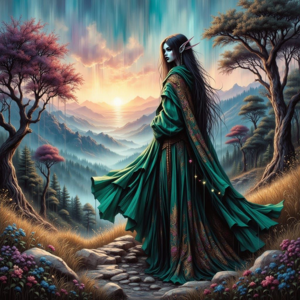 Majestic Elven Warrior on Foggy Cliff