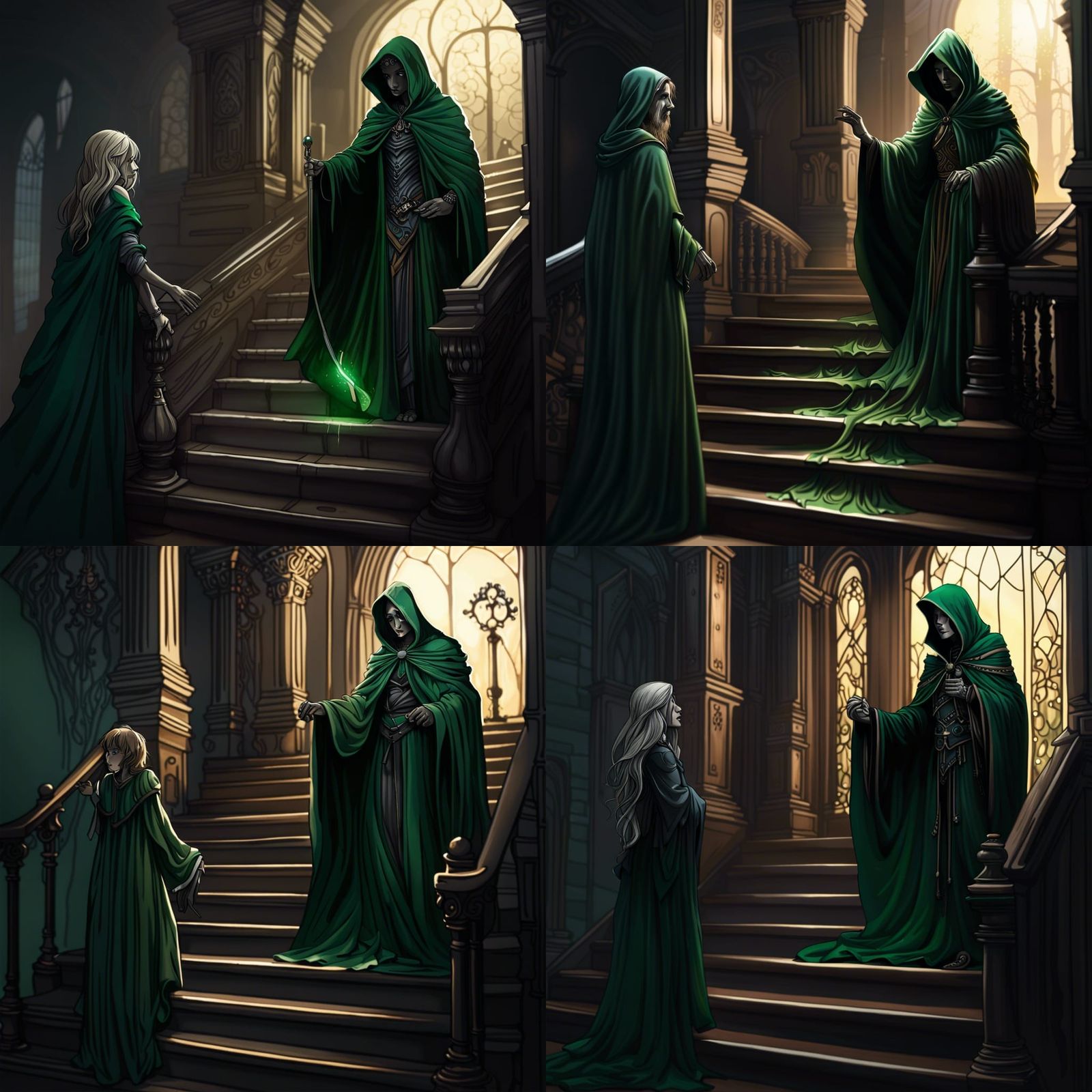 Grim Reaper Beckons Woman: Detailed Line Art Engraving