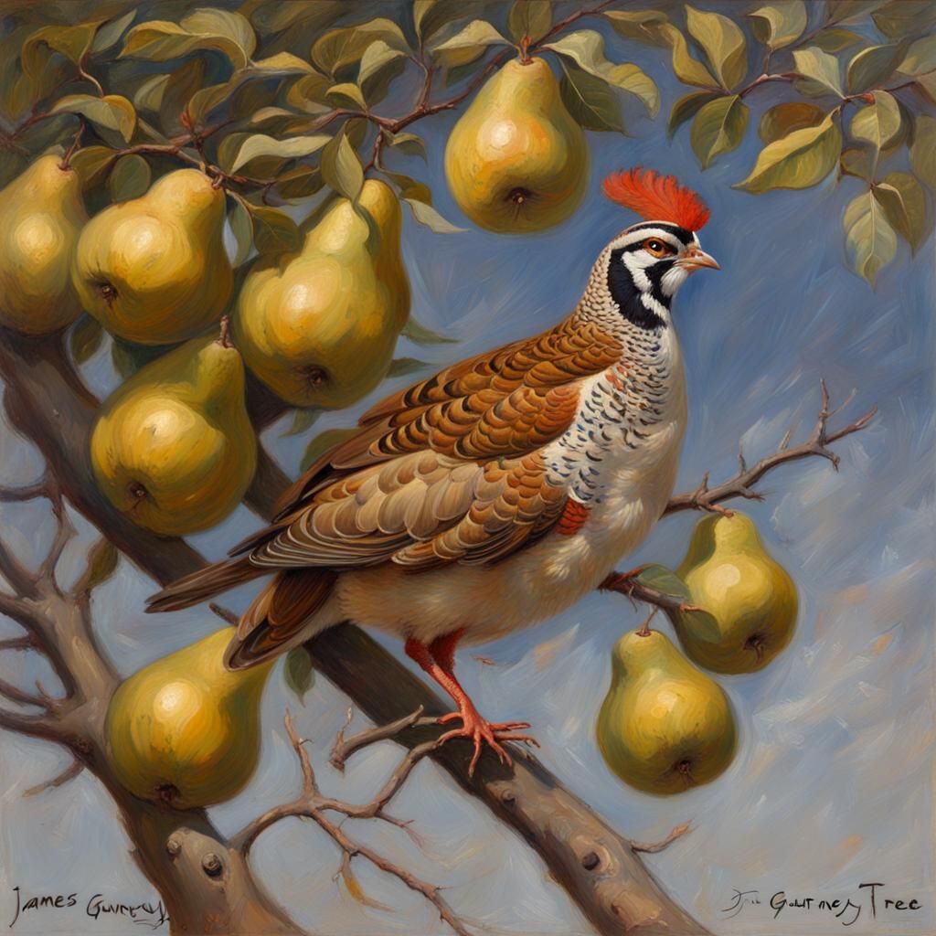 Partridge in a Pear Tree Oil Painting