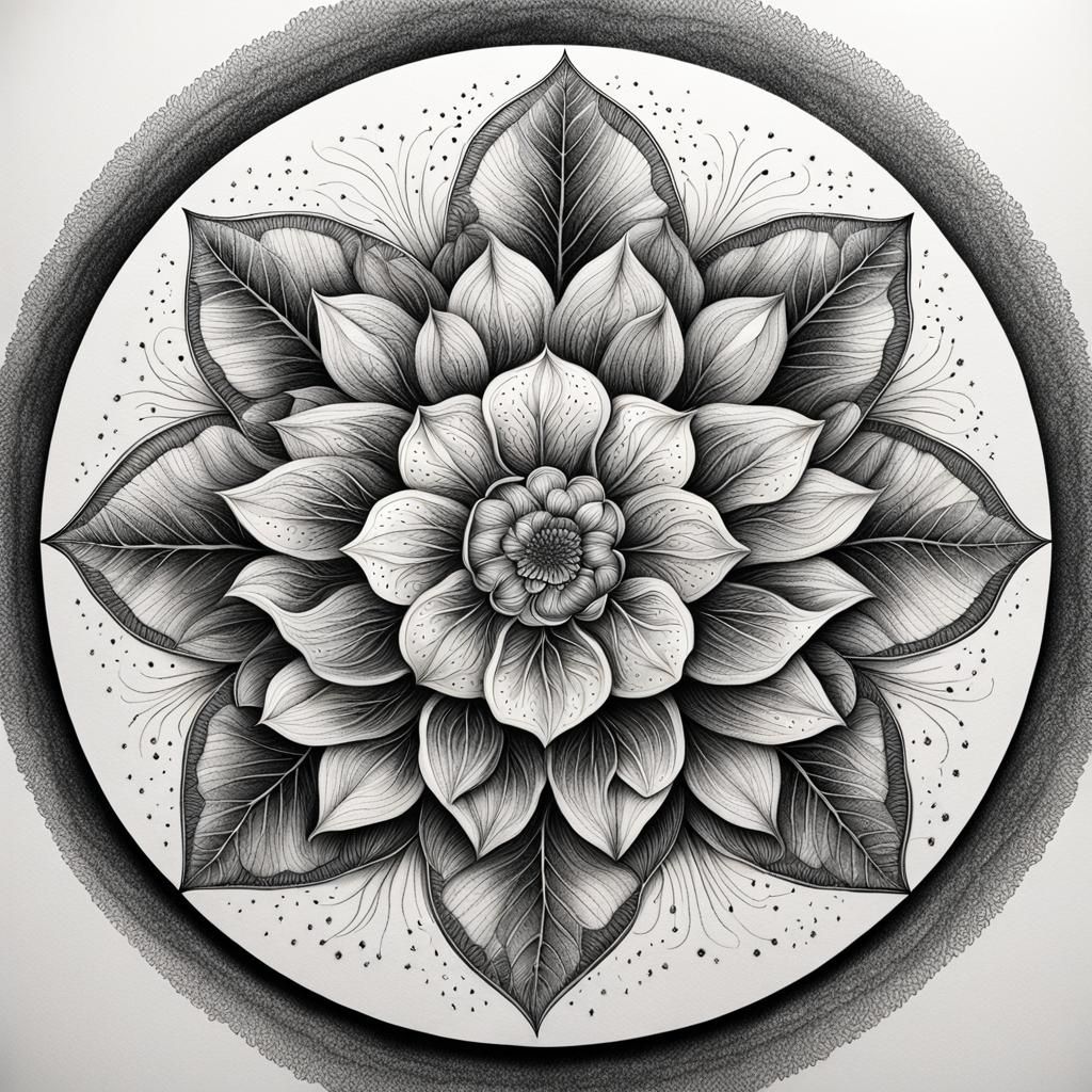 Intricate Flower Doodles in Charcoal Line Art