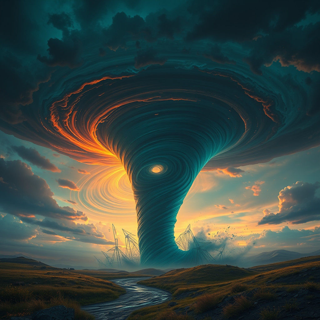 Dramatic Tornado Swirling in a Deep-Hued Sky